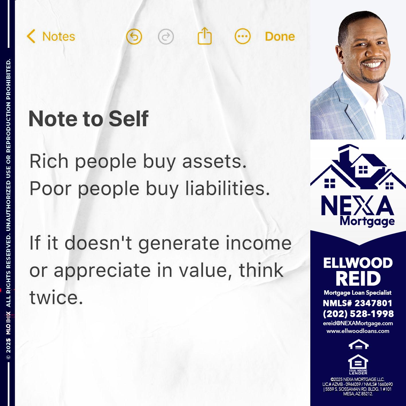 NOTE TO SELF - Ellwood Reid -Mortgage Loan specialist