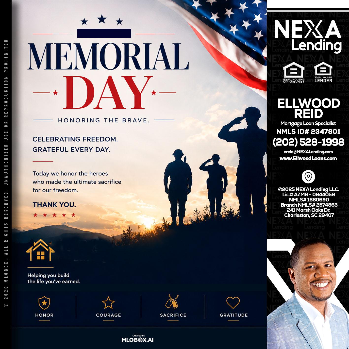 MEMORIAL DAY - Ellwood Reid -Mortgage Loan specialist